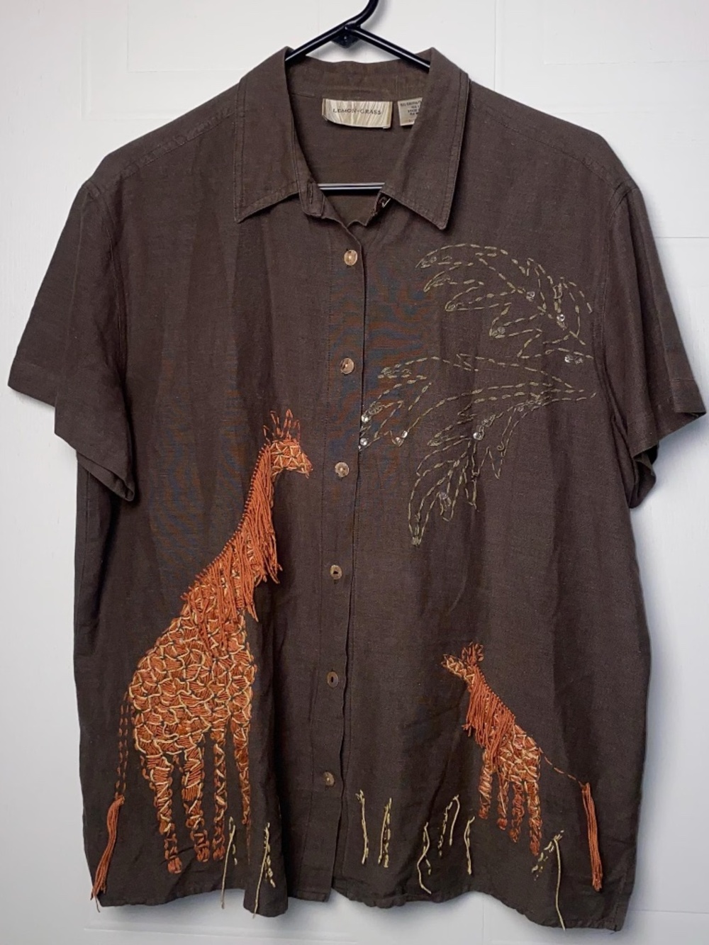 Vintage 90’s Lemon-Grass Giraffe Safari Blouse Large